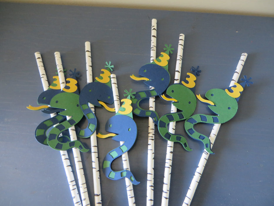 Snake on a Birch straw Cupcake Toppers - includes age of child - choose your colors - set of 12